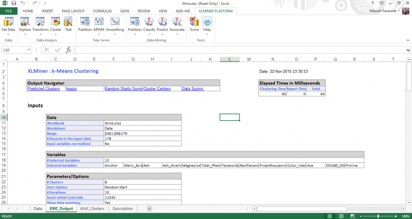 how to use xlminer in excel for k clustering